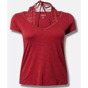 Torrid Red 2-Fer Lace Halter-Neck Tee, Size 2 (2X)